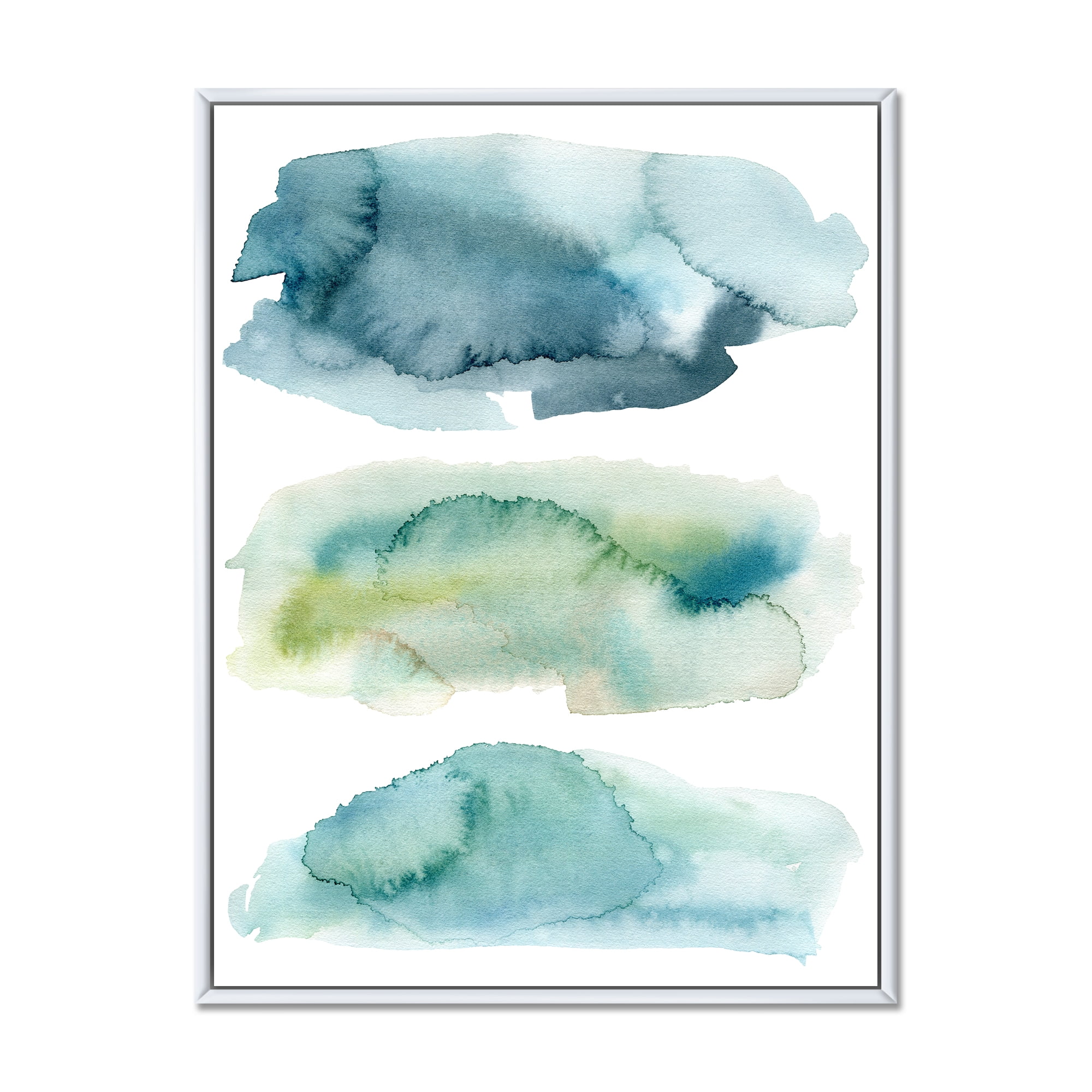Designart 'Green and Blue Clouds' Modern Framed Canvas Wall Art Print