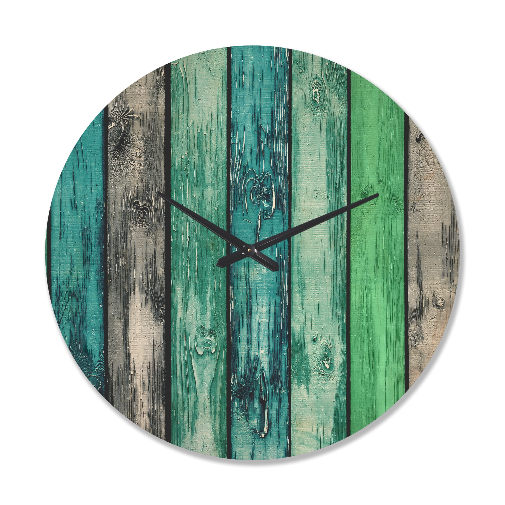 Designart 'Green and Blue Painted Wooden Planks ' Farmhouse Wood Wall Clock