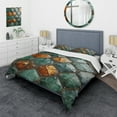 thumbnail image 1 of Designart "Green and Gold Marble Tile Mosaic II" Abstract Tile Bedding Covert Set - Abstract Green Modern Bed Set With 2 Shams, 1 of 5