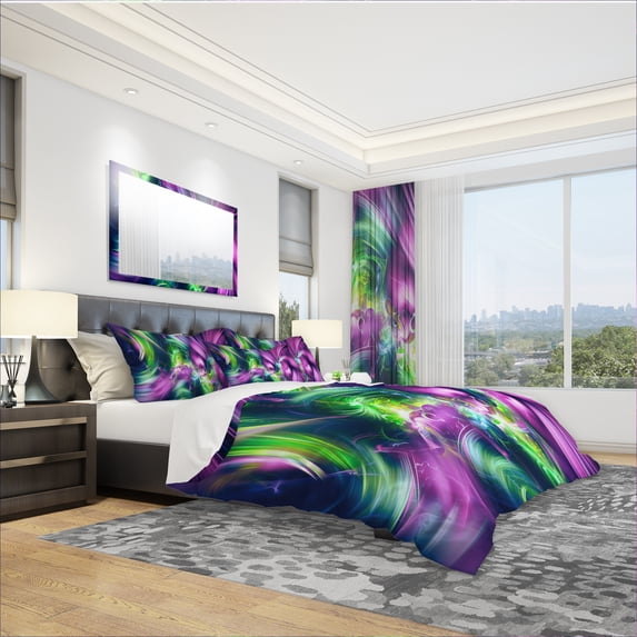 Designart 'Green and Purple Shine' Modern & Contemporary Duvet Cover Set