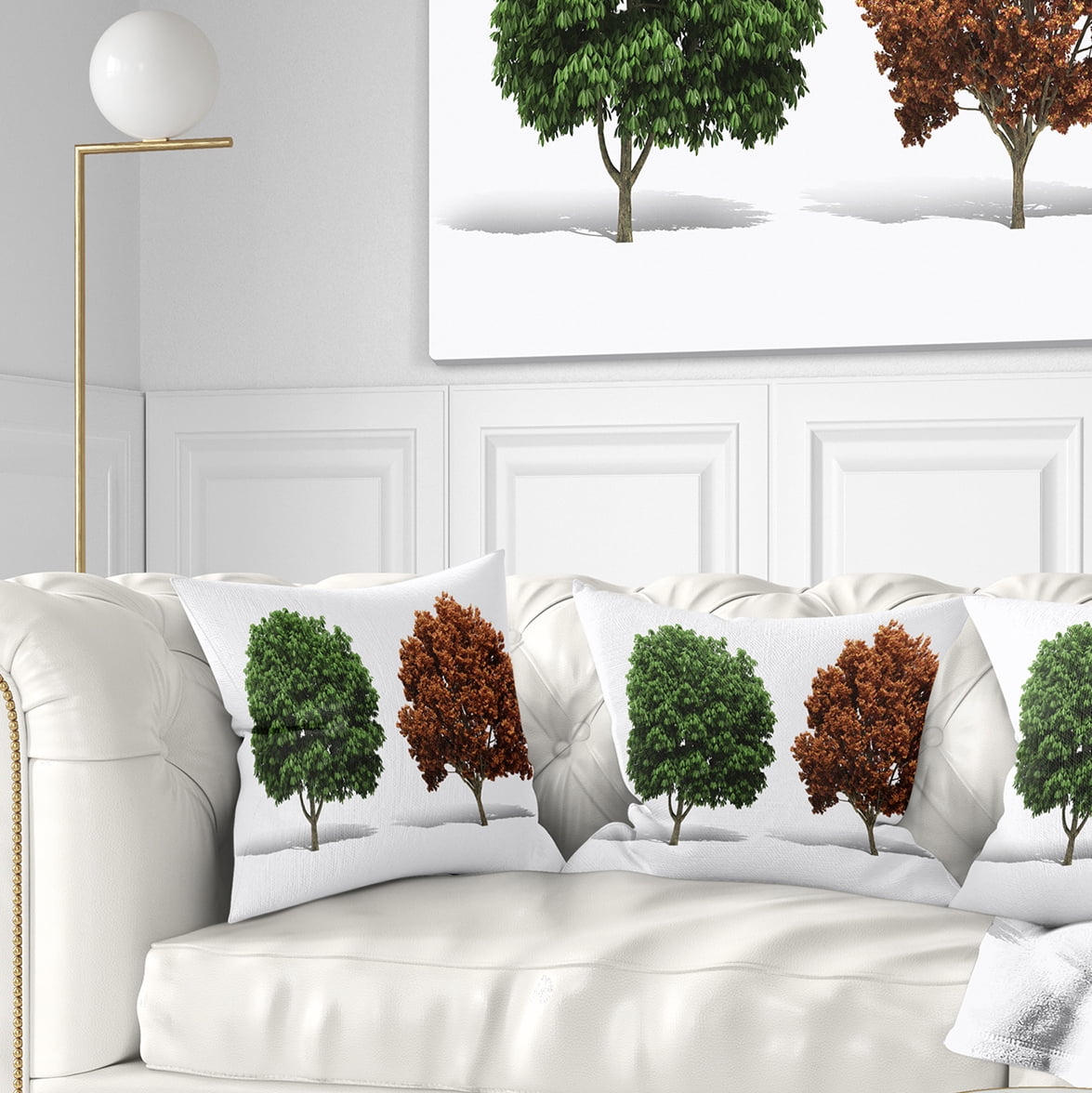 Designart Green and Red 3D Fractal Trees - Abstract Throw Pillow - 16x16