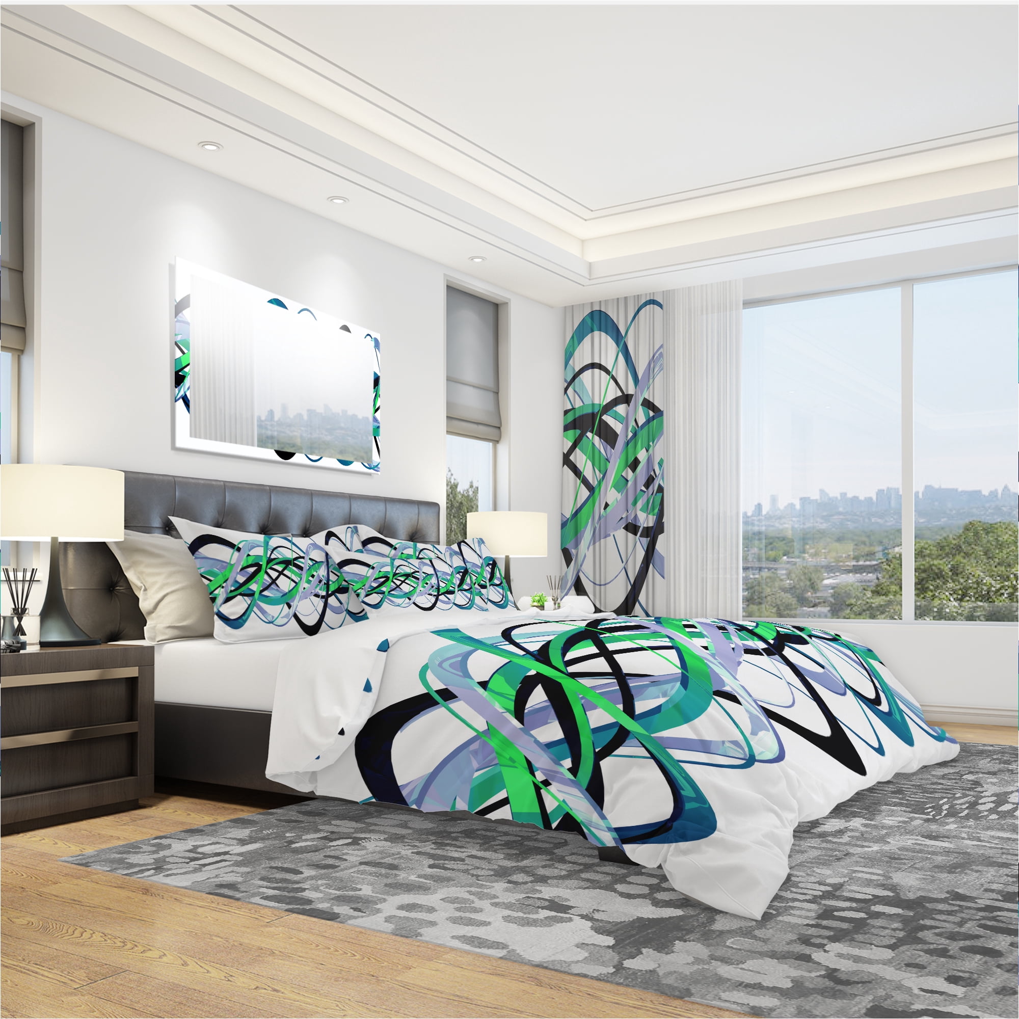 Designart 'Green and Silver Helix' Modern & Contemporary Duvet Cover Set