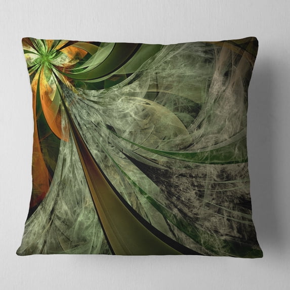 Designart Green and Yellow Glossy Fractal Flower - Floral Throw Pillow - 18x18
