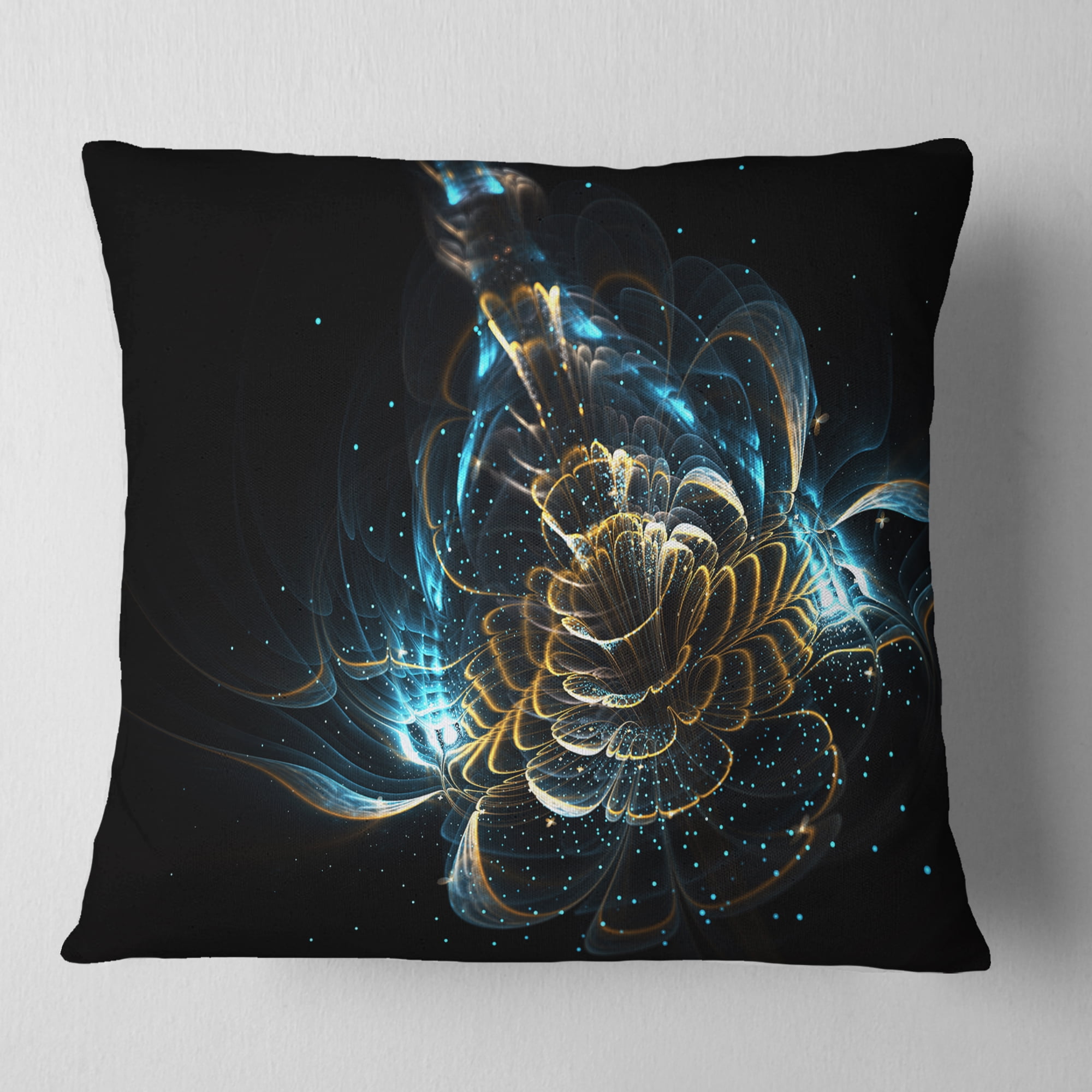 Designart Green and Yellow Shiny Fractal Flower - Floral Throw Pillow - 18x18