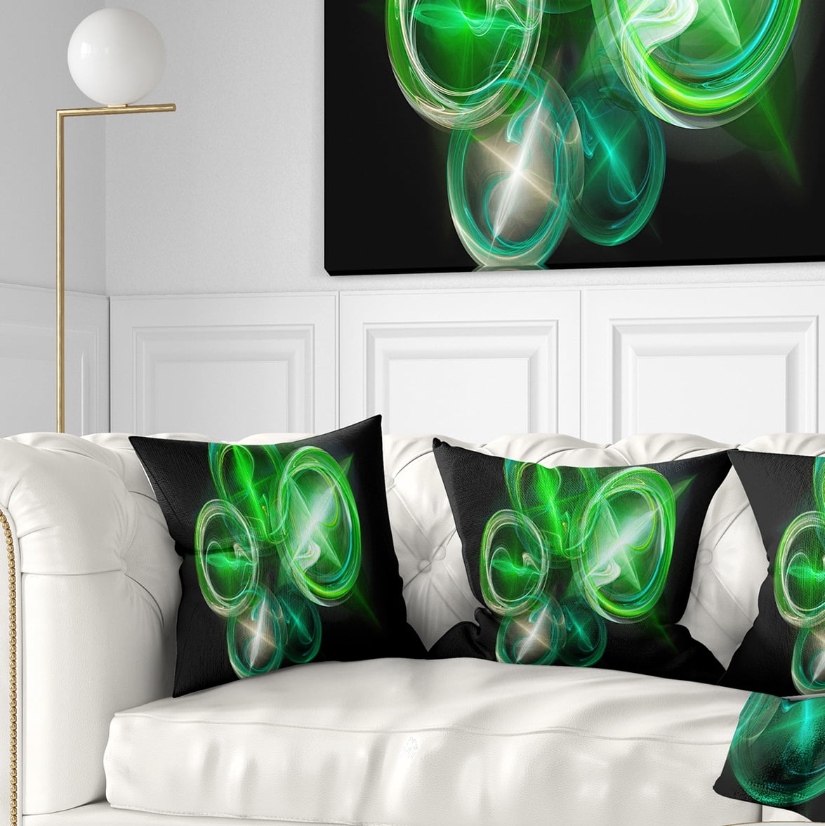 Designart Green in Black Fractal Desktop - Abstract Throw Pillow - 18x18