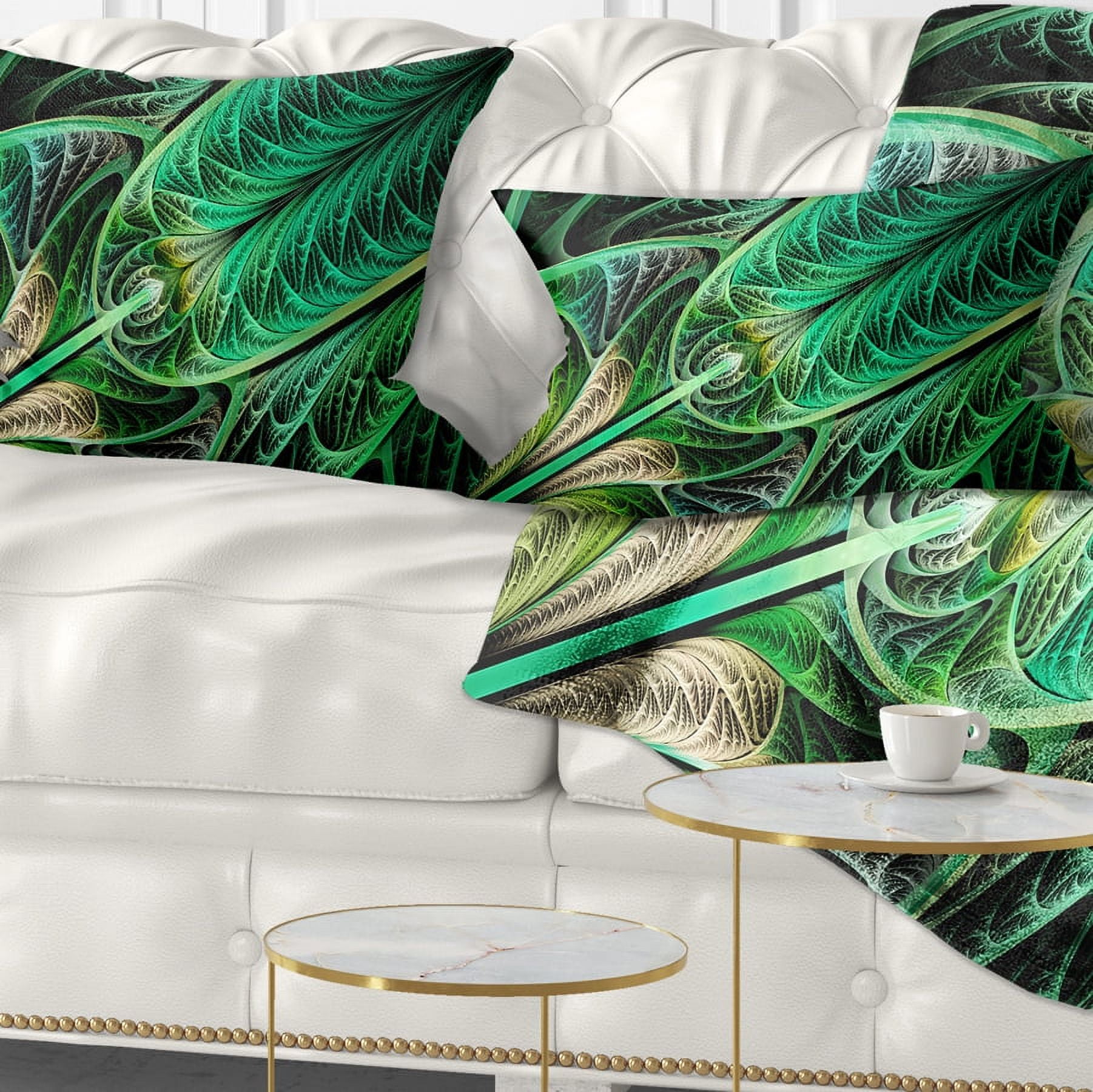 Designart Green on Black Fractal Stained Glass - Abstract Throw Pillow - 12x20