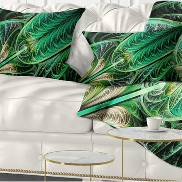Designart Green on Black Fractal Stained Glass - Abstract Throw Pillow - 12x20