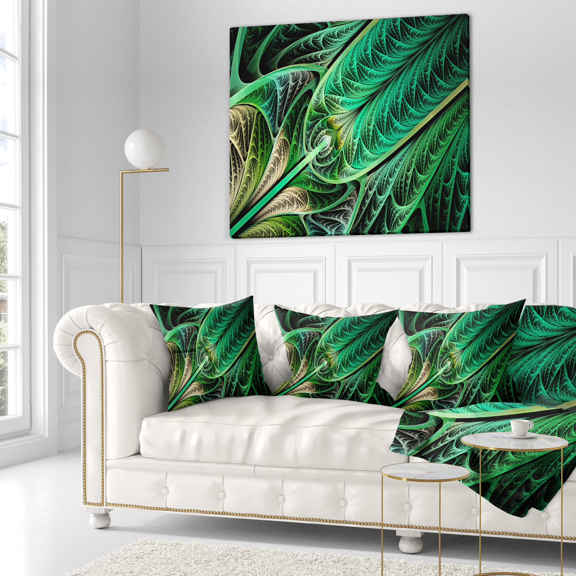 Designart Green on Black Fractal Stained Glass - Abstract Throw Pillow - 18x18