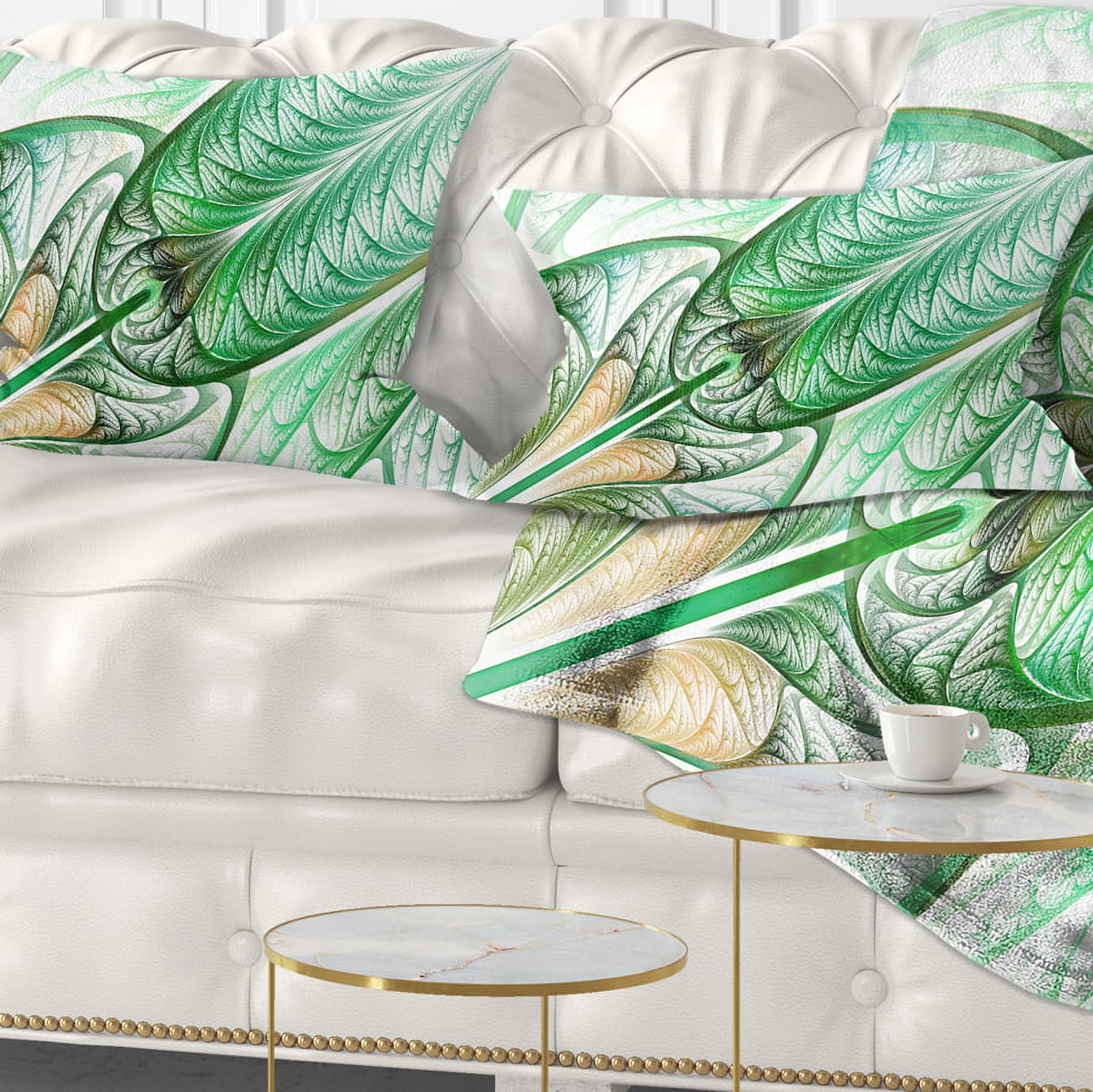 Designart Green on White Fractal Stained Glass - Abstract Throw Pillow - 12x20