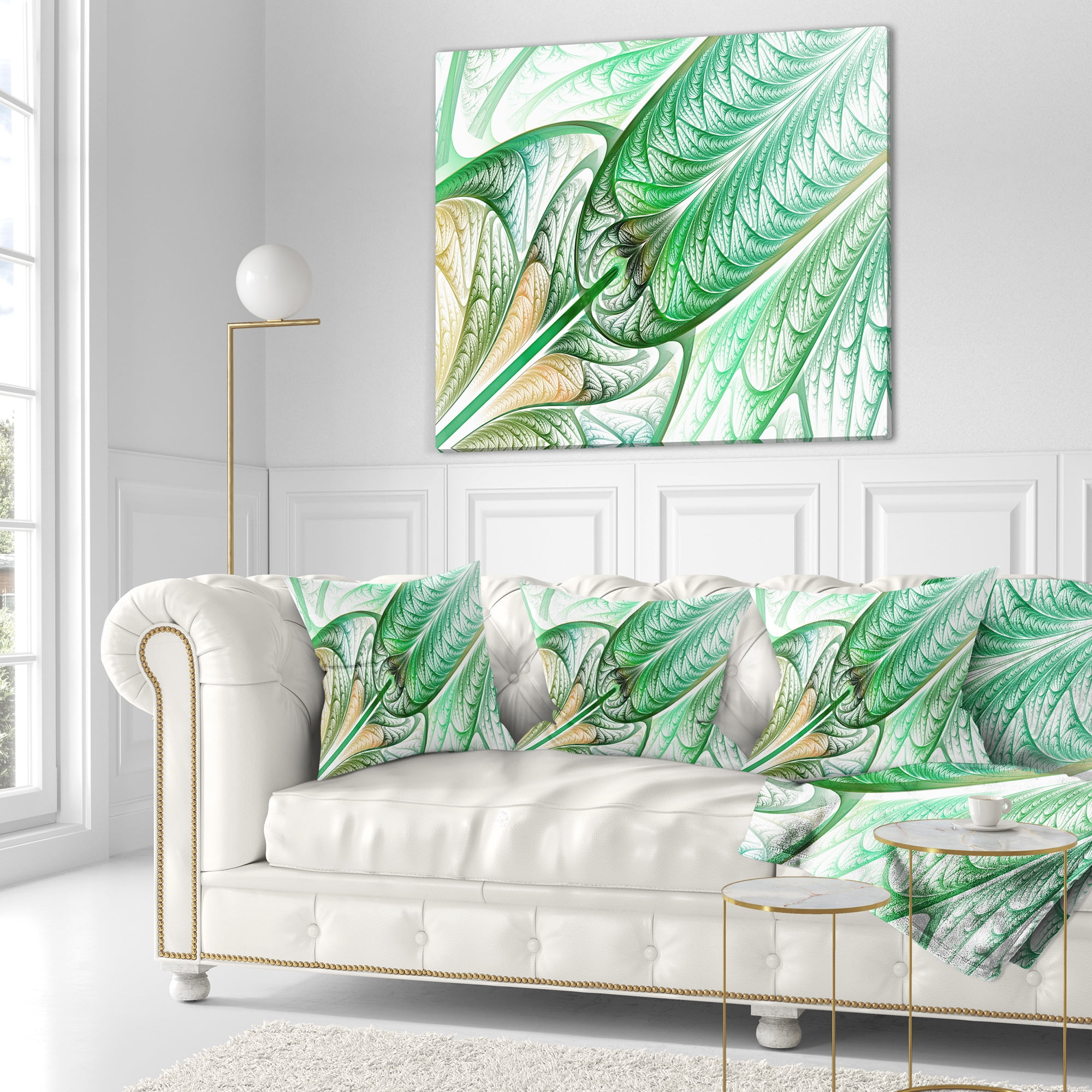 Designart Green on White Fractal Stained Glass - Abstract Throw Pillow - 16x16