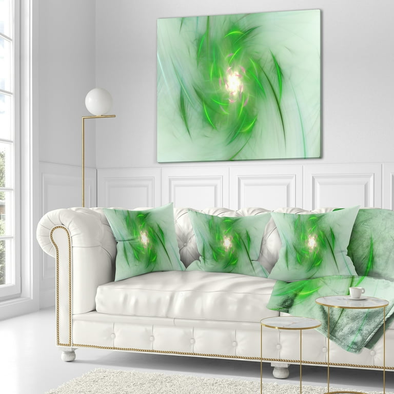 Designart Green on White Fractal Whirlpool Abstract Throw Pillow