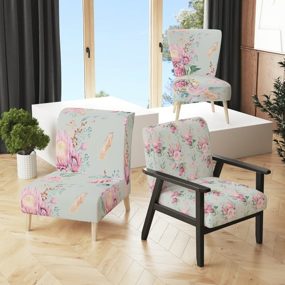 Designart "Greenery Leaves Plants Pattern" Upholstered Patterned Accent Chair and Arm Chair