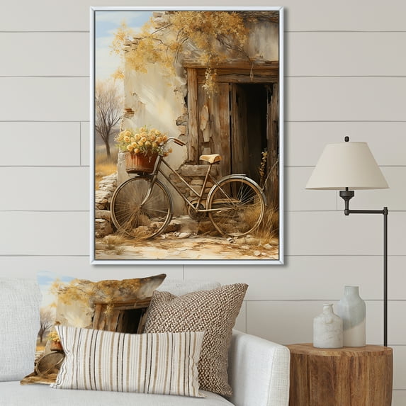 Designart "Greenish Hue Antique Ride" Bicycle Floater Framed Wall Art Prints