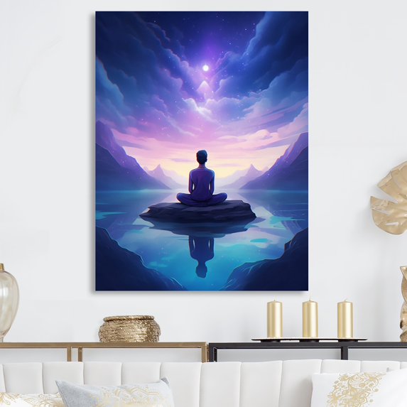 Designart "Greeting the Mountains with "Namaste" I" Landscape Mountains Metal Wall Art Prints