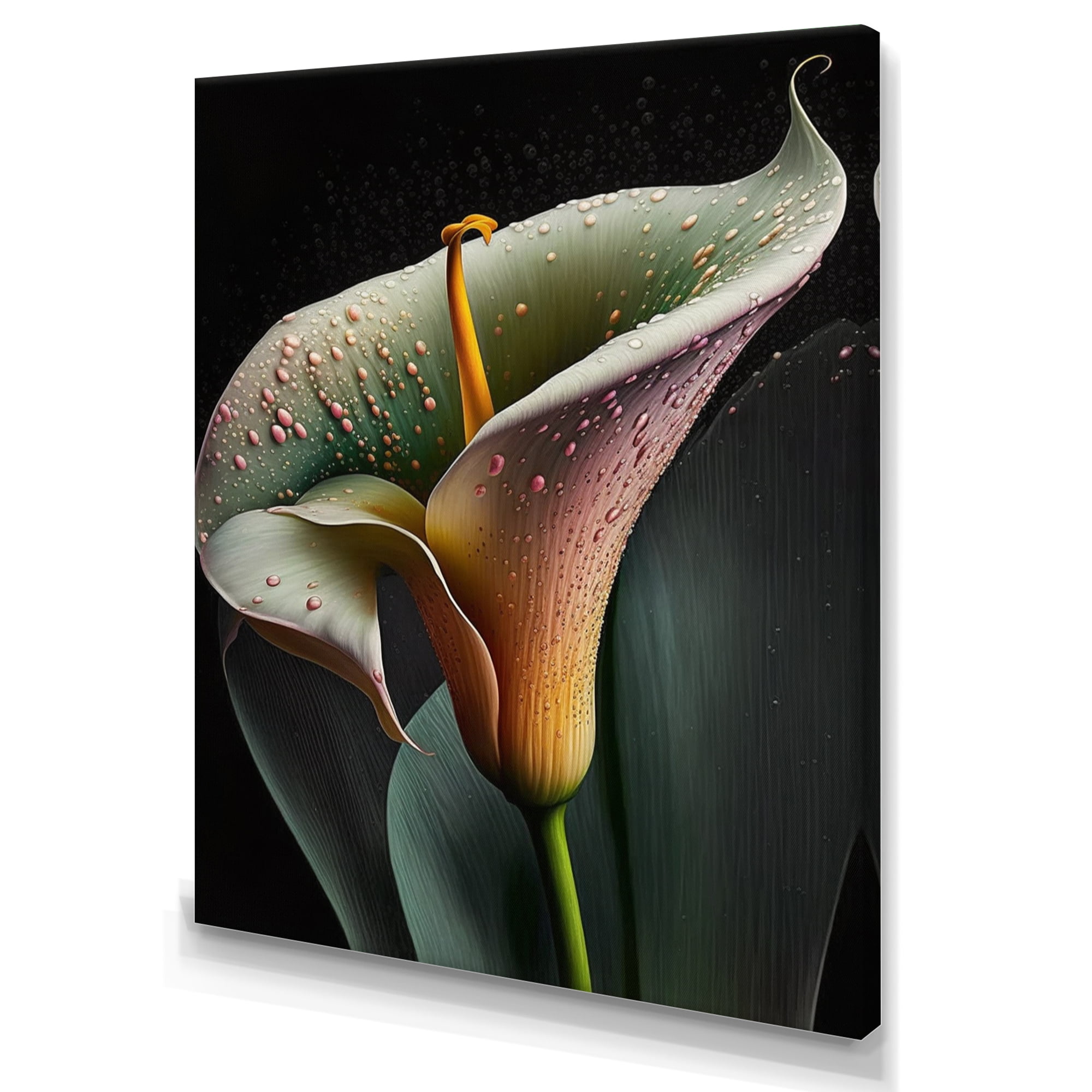 Designart Gren And White Calla Lily Flower V Canvas Wall Art