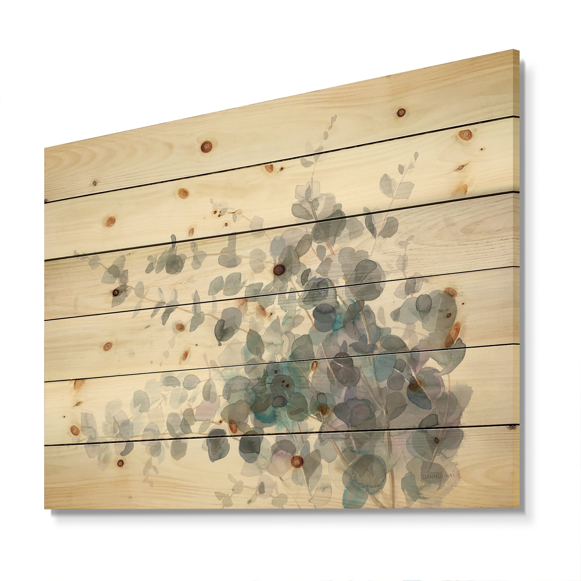 Designart 'Grey Abstract Flower II' Traditional Print on Natural Pine Wood