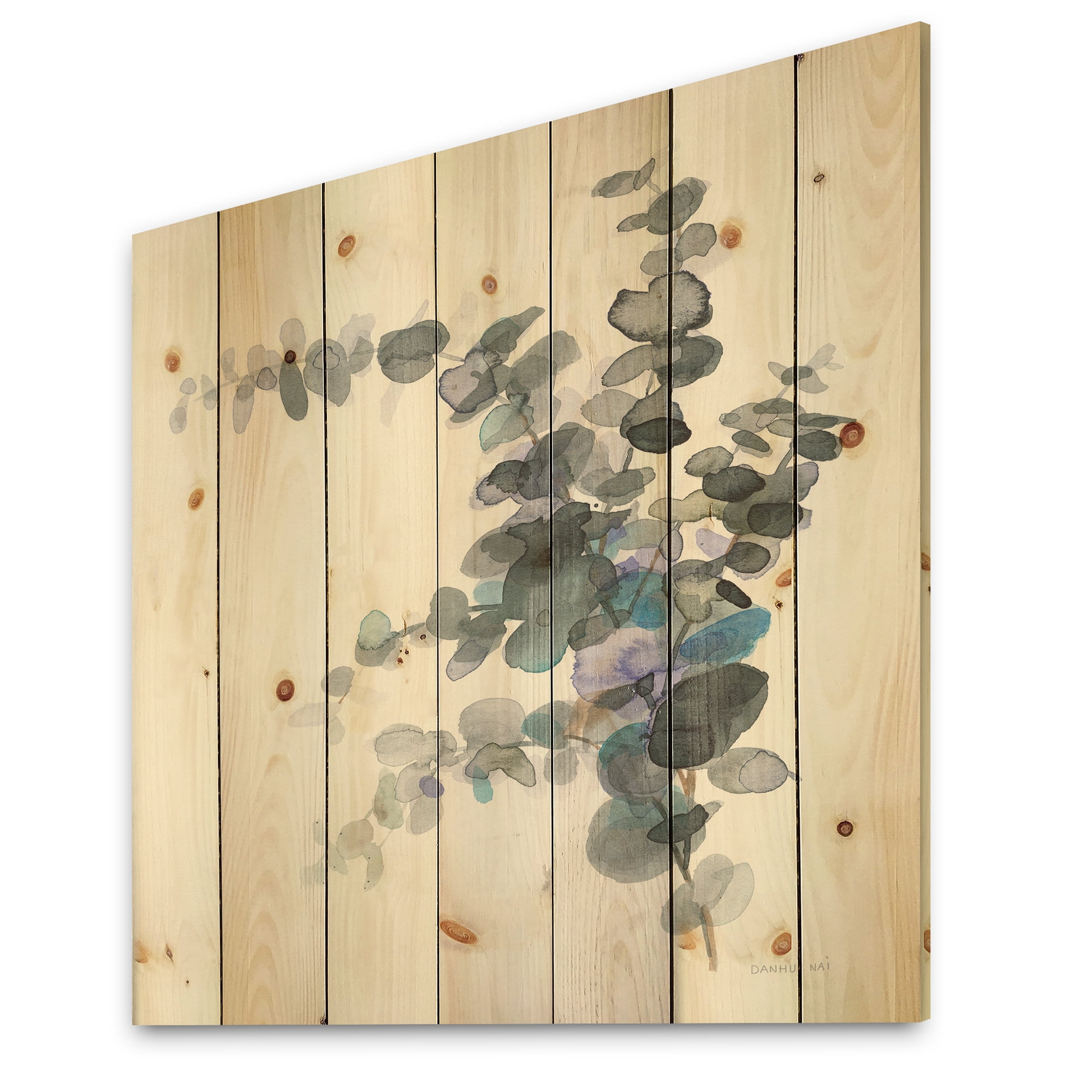 Designart 'Grey Abstract Flower III' Traditional Print on Natural Pine Wood