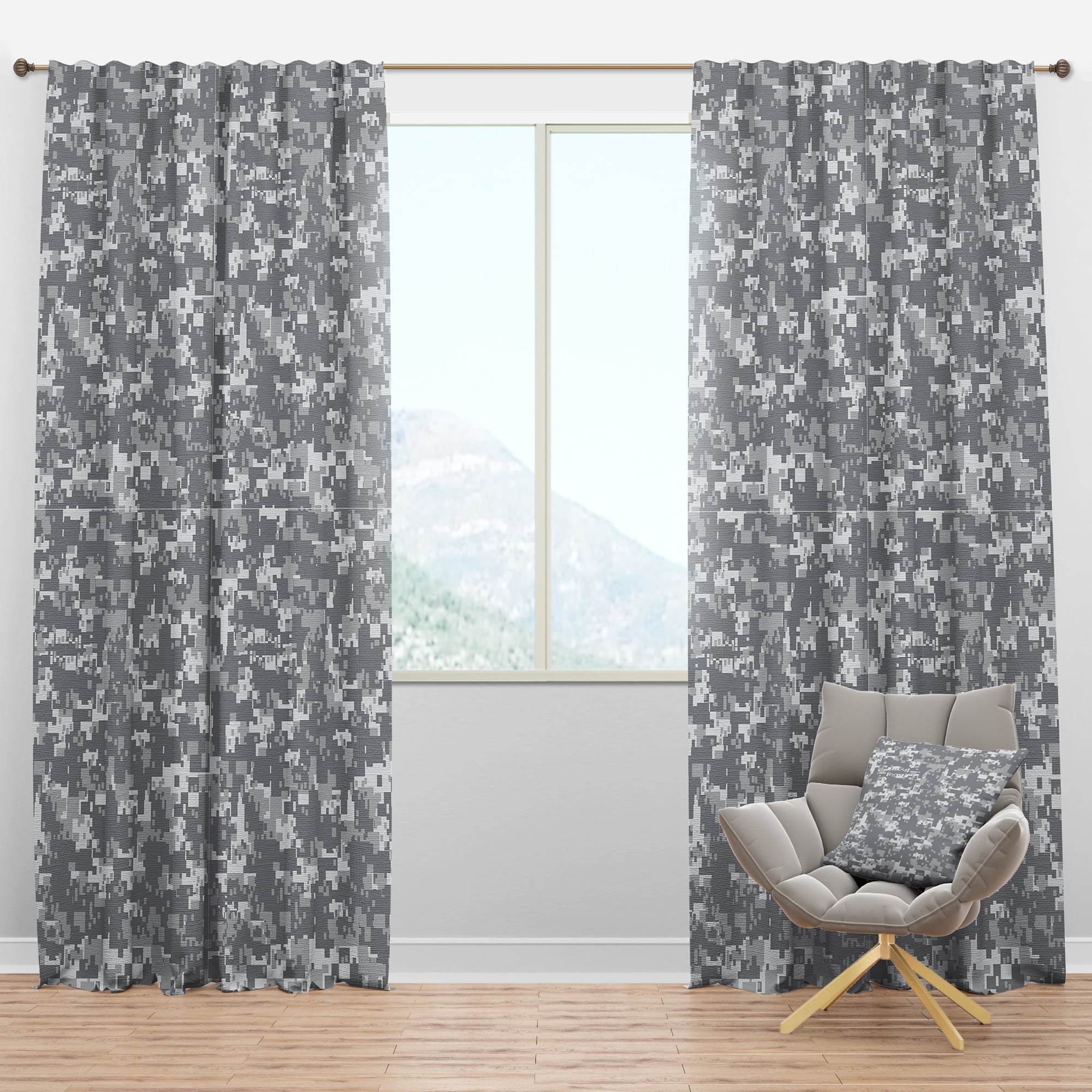Designart 'Grey Abstract Pixelation' Modern & Contemporary Blackout Curtain Panel