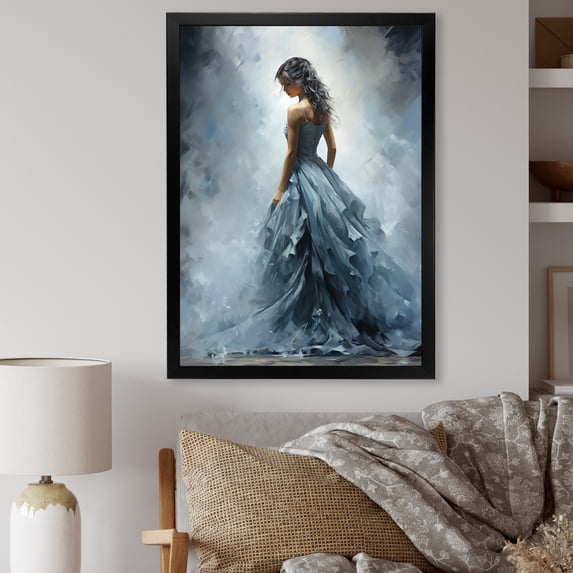 Designart "Grey Adagio Ballet Dance" Fashion Framed Wall Art - Glam Grey Ballet Bedroom Framed Canvas Wall Art