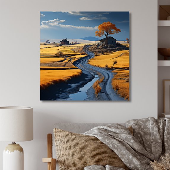 Designart "Grey And Yellow Countryside Road" Countryside Canvas Art Print