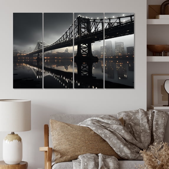 Designart "Grey Bridge City Connection Charcoal II" Architecture Metal Art Print Set