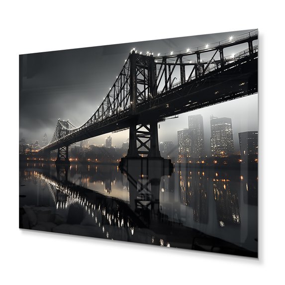 Designart "Grey Bridge City Connection Charcoal II" Architecture Metal Wall Decor