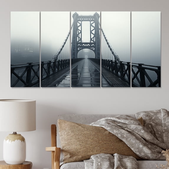 Designart "Grey Bridge City Suspension I" Architecture Art Living Room Set