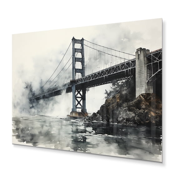 Designart "Grey Bridge City Suspension IV" Architecture Metal Wall Decor