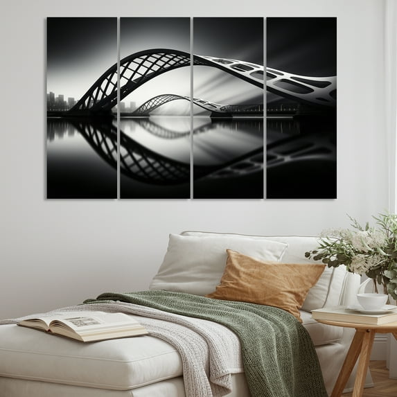 Designart "Grey Bridge Steel Euphony Charcoal I" Architecture Wall Art Prints Set