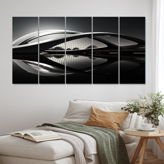 Designart "Grey Bridge Steel Euphony Charcoal II" Architecture Metal Wall Décor Set