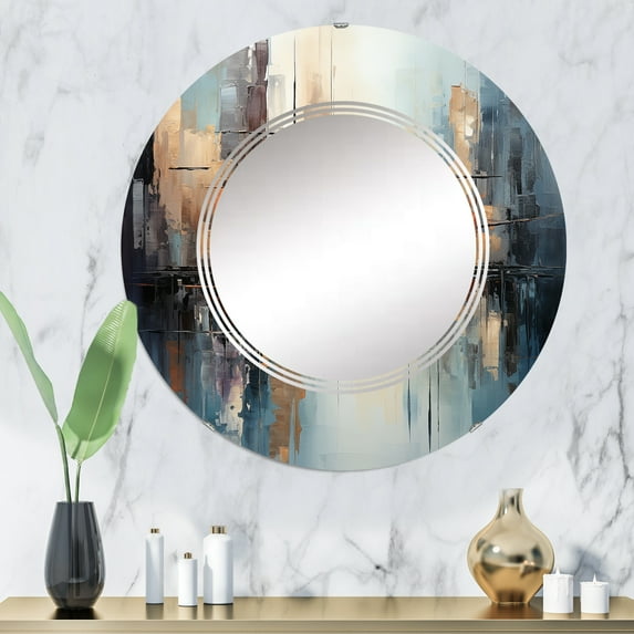 Designart "Grey Canal modern Reflections Bold" Abstract Round Wall Mirror - Architecture Oval Printed Decorative Oversized Mirror - Multiple Color Options