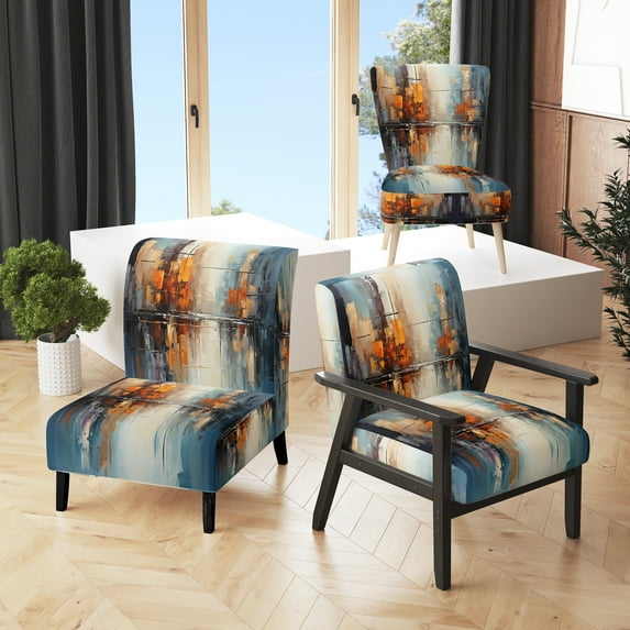 Designart "Grey Canal modern Reflections Bold" Grey Abstract Upholstered Accent Chair - Traditional Arm Chair For Bedroom