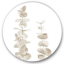 Designart 'Grey Eucalyptus Branches On White' Traditional Circle Metal Wall Art 36x36 - Disc of 36