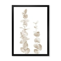 Designart 'Grey Eucalyptus Branches On White' Traditional Framed Art Print