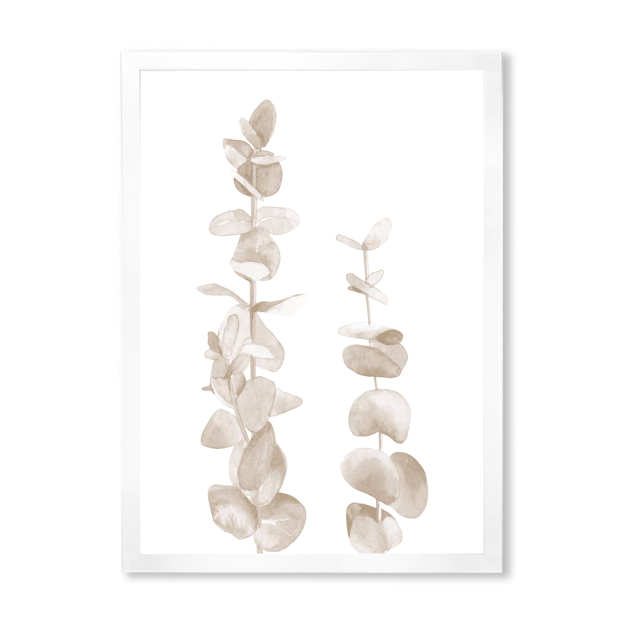 Designart 'Grey Eucalyptus Branches On White' Traditional Framed Art Print