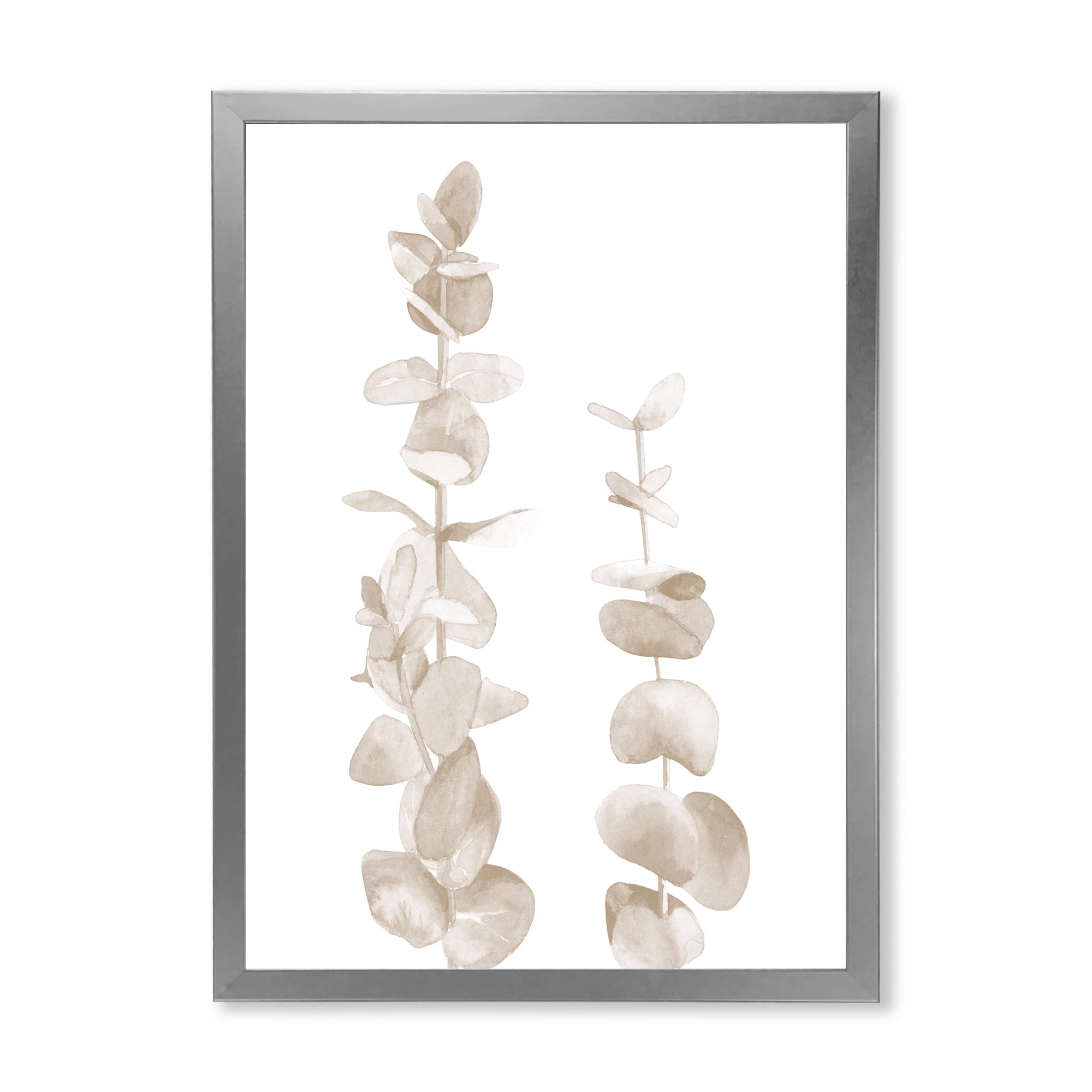 Designart 'Grey Eucalyptus Branches On White' Traditional Framed Art Print