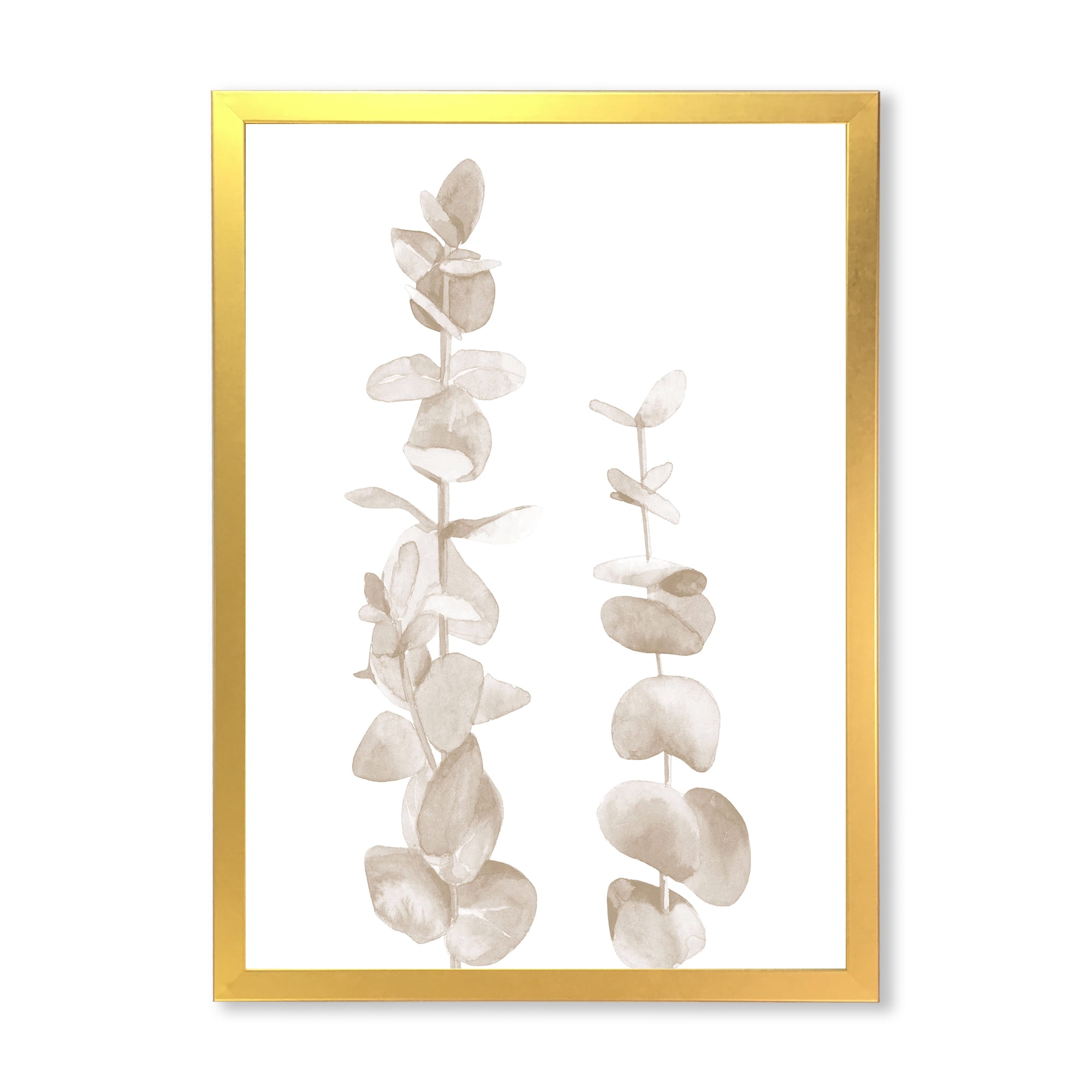 Designart 'Grey Eucalyptus Branches On White' Traditional Framed Art Print