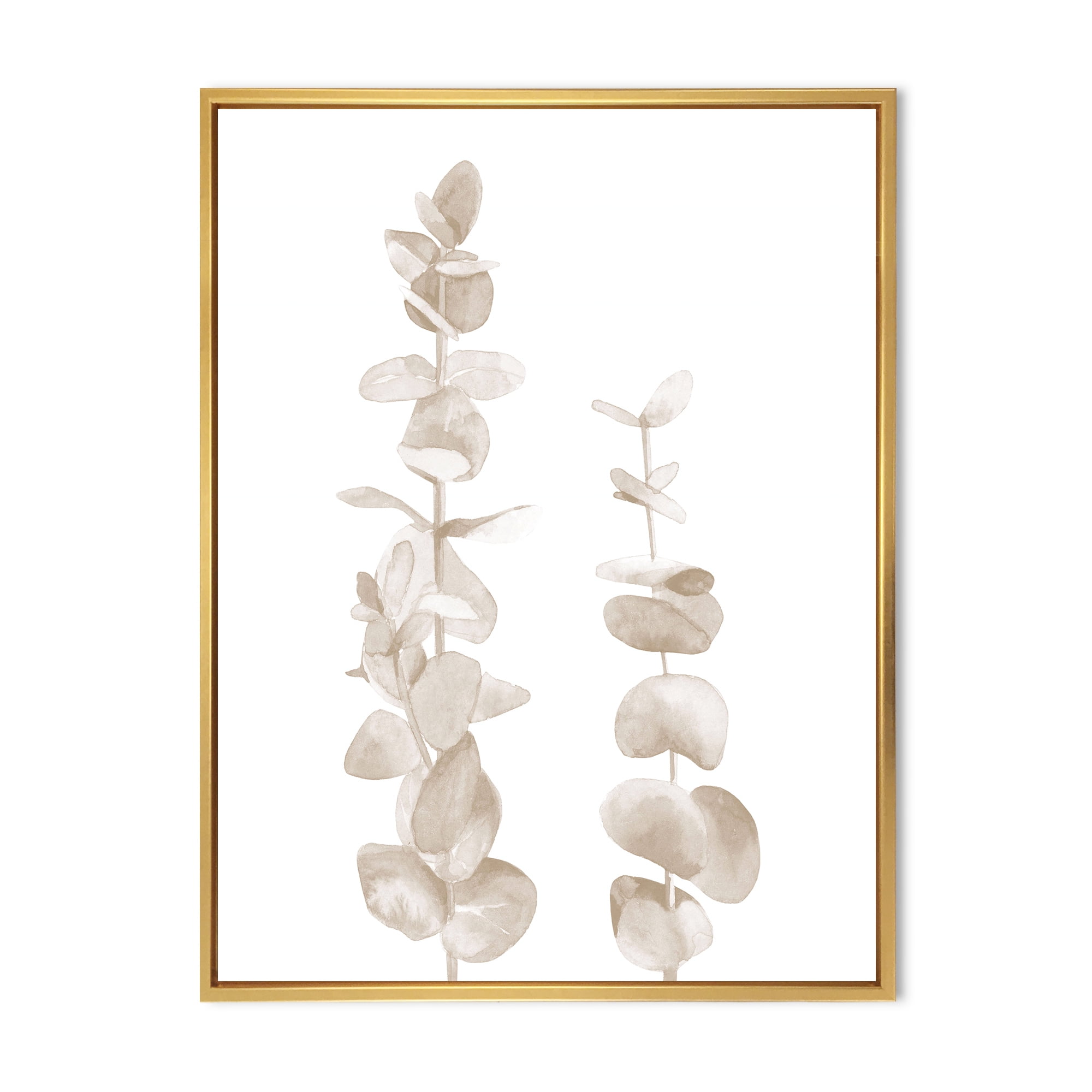 Designart 'Grey Eucalyptus Branches On White' Traditional Framed Canvas Wall Art Print