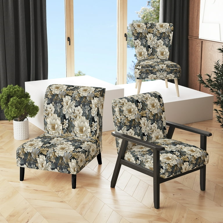 Designart Grey Floral Grace Grey Floral Upholstered Accent Chair Cottage Arm Chair For Living Room