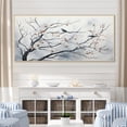 thumbnail image 1 of Designart "Grey Floral Springtime Songbirds' Haven III" Extra Large Landscapes Framed Wall Art - Country Grey Tree Entryway Framed Wall Art, 1 of 7