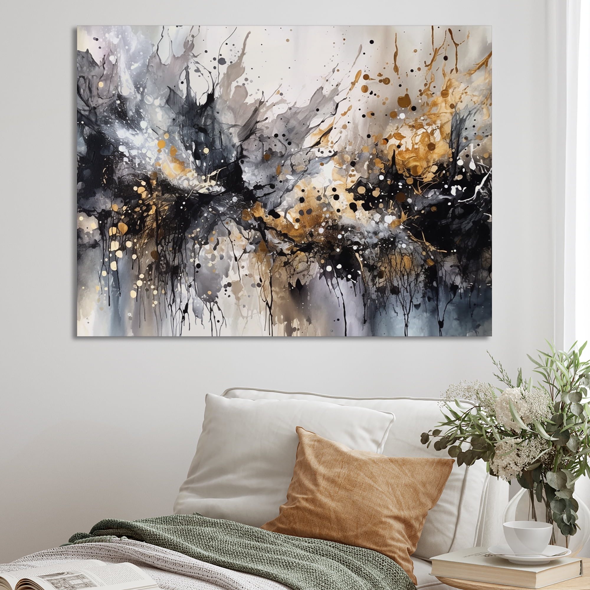 Designart "Grey Gold Delicate Abstract Brushstrokes III" Abstract