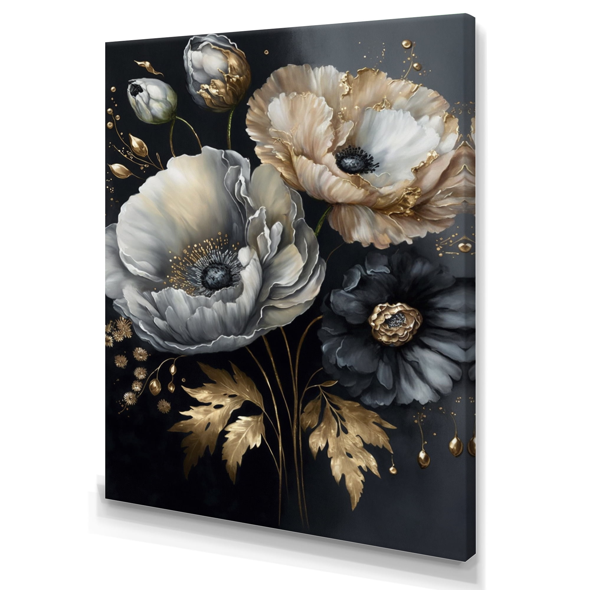 Designart Grey Gold Flower Bouquet II Canvas Wall Art