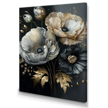Designart Grey Gold Flower Bouquet II Canvas Wall Art