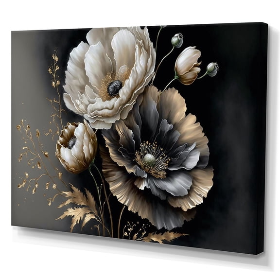 Designart Grey Gold Flower Bouquet III Canvas Wall Art