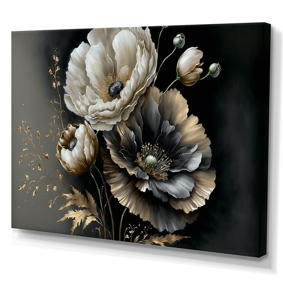 Designart Grey Gold Flower Bouquet III Canvas Wall Art