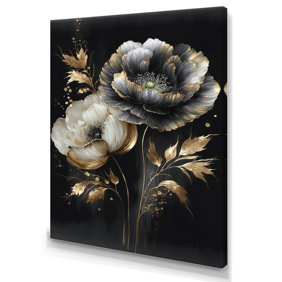 Designart Grey Gold Flower Bouquet IV Canvas Wall Art