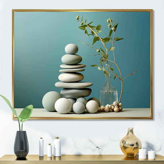 Designart "Grey Green Meditation modern Serenity II" Modern Floater Framed Wall Decor