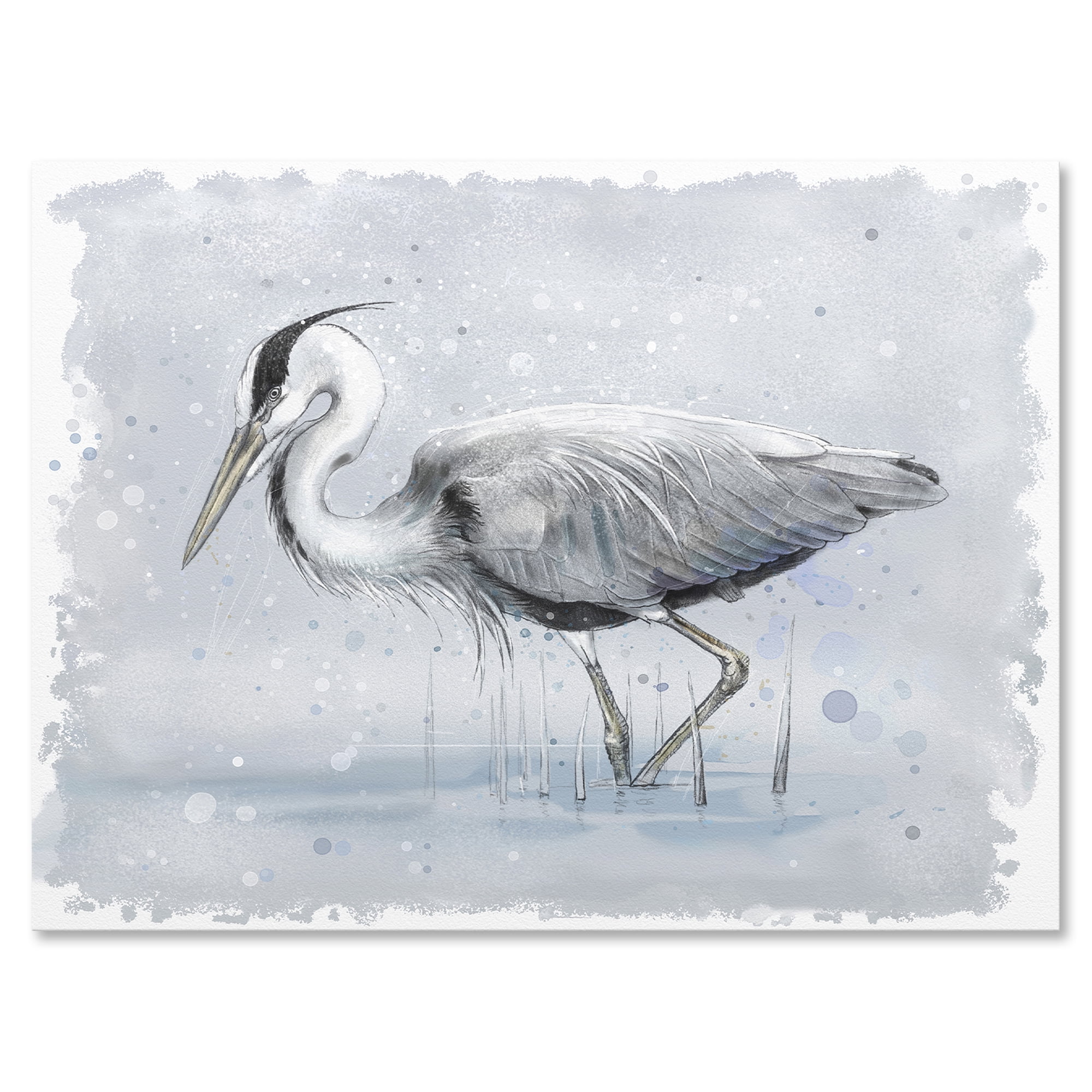 Designart ' Grey Heron Bird In Lake ' Farmhouse Canvas Wall Art Print