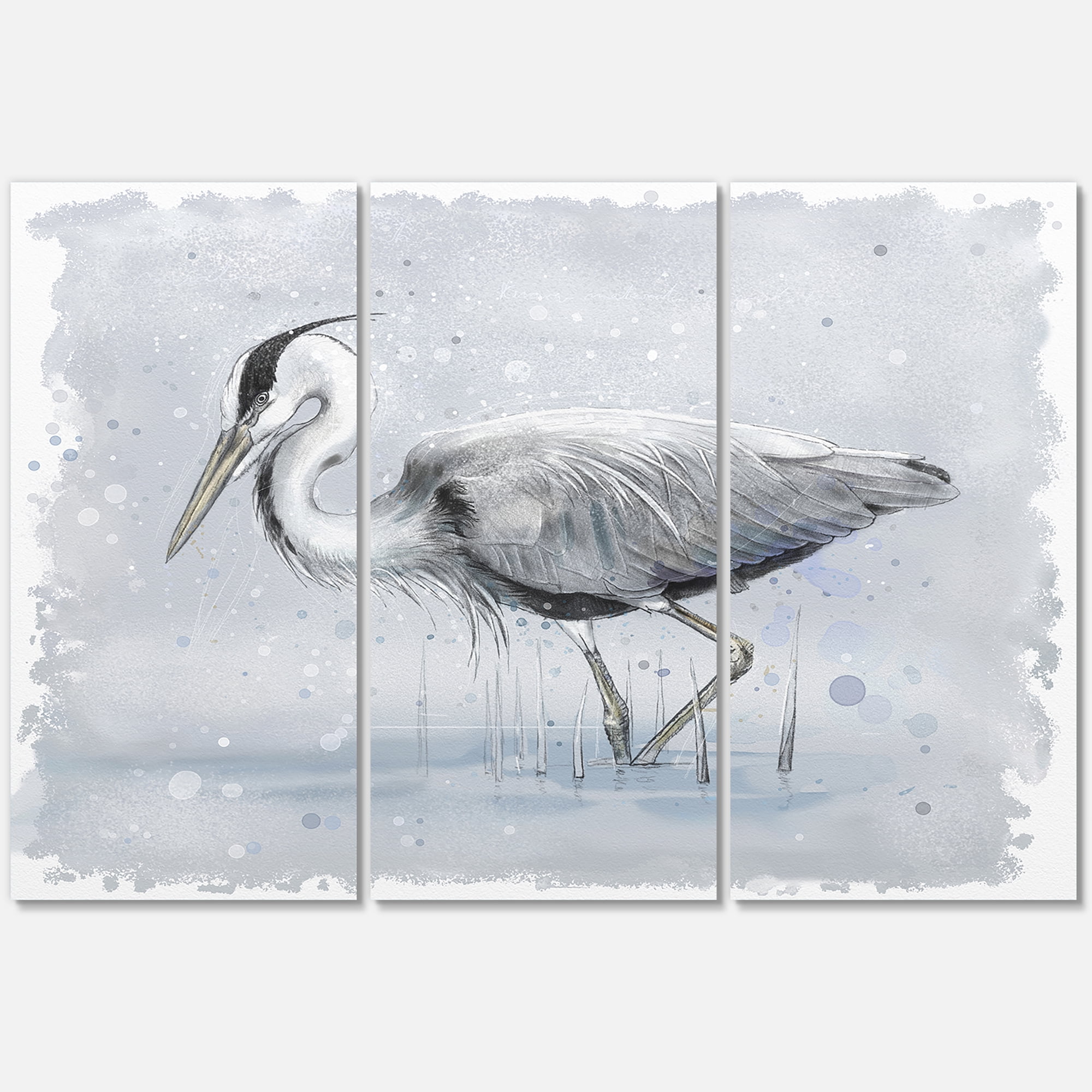 Designart ' Grey Heron Bird In Lake ' Farmhouse Canvas Wall Art Print