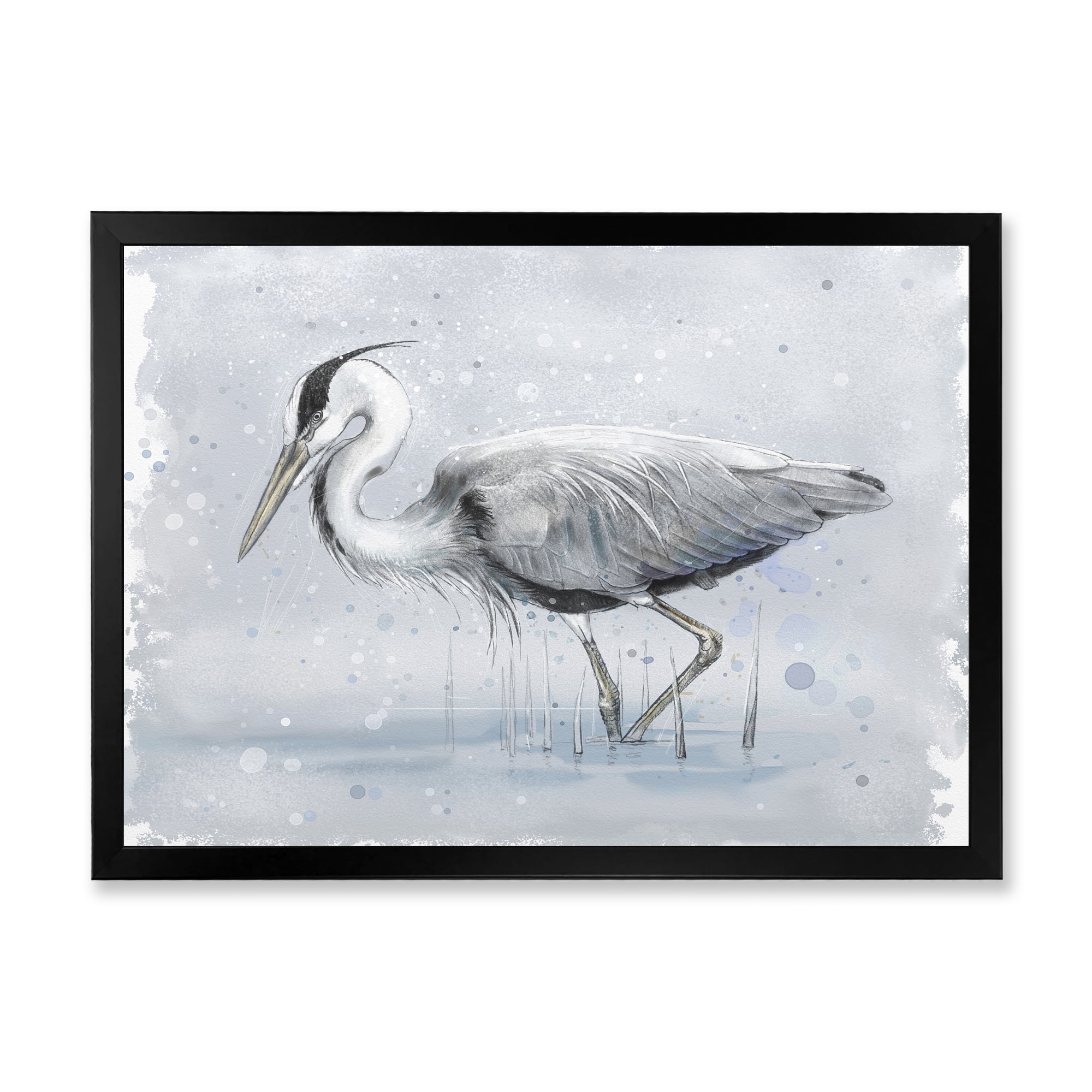 Designart 'Grey Heron Bird In Lake' Farmhouse Framed Art Print